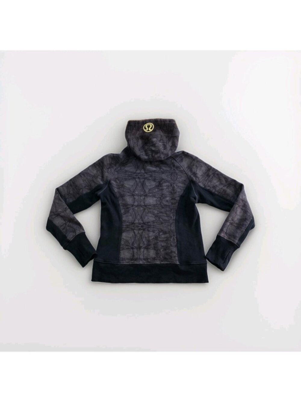 Lululemon Scuba Hoodie Womens 12 Black Gray Zip Abstract Fleece Inside Logo Yoga - Picture 16 of 16